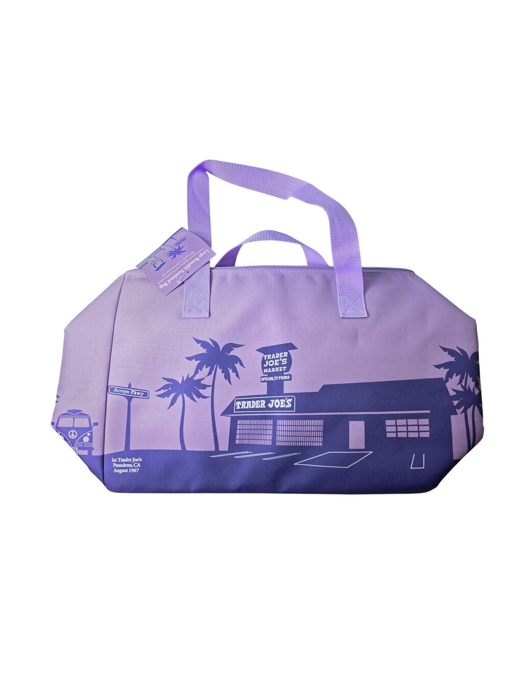 Trader Joe’s Lavender Insulated Large Tote Bag Reusable Cooler Shopping 8 Gallon